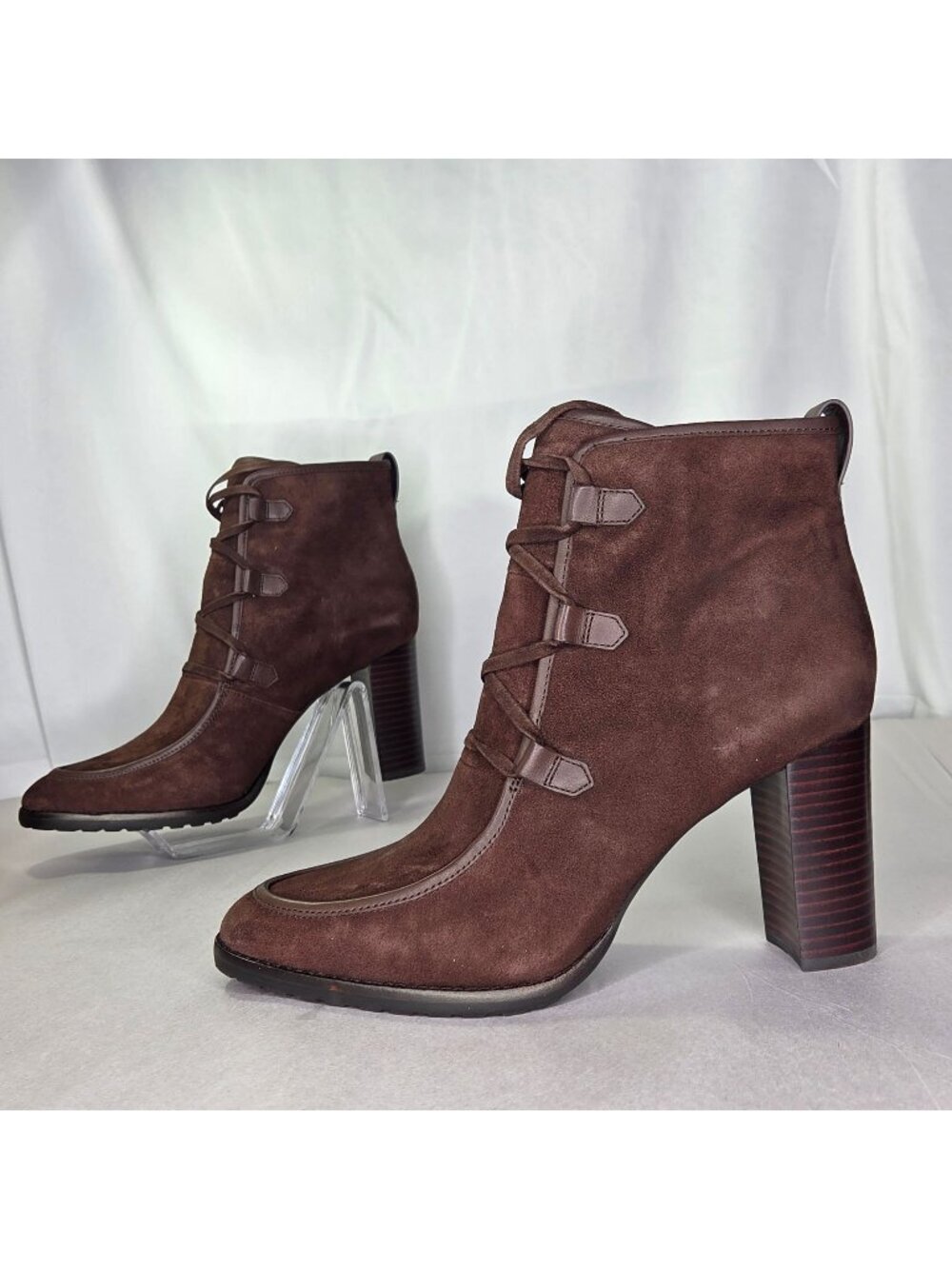 NWT Lauren Ralph Lauren Women's Mabel Lace-up Dress Booties - Chestnut Brown